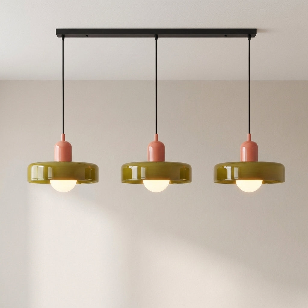 Suspension Bauhaus 3 têtes en verre coloré