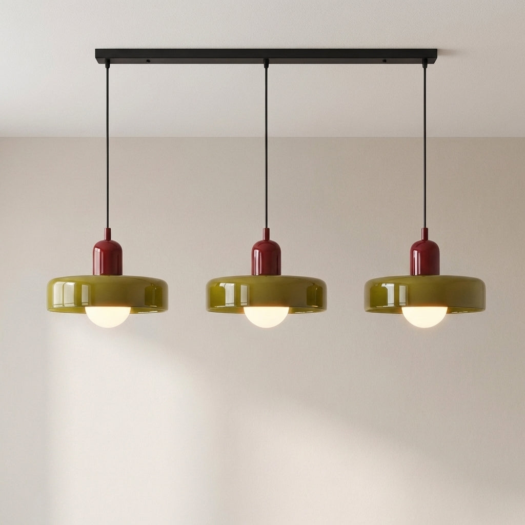 Suspension Bauhaus 3 têtes en verre coloré