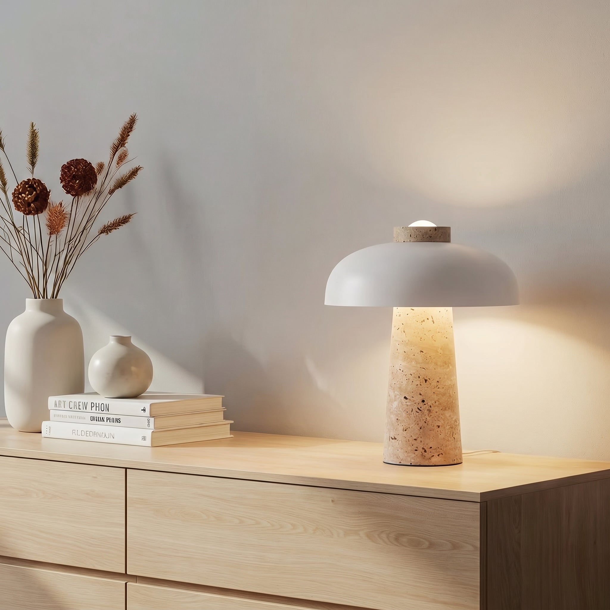 Lampe de table design en travertin