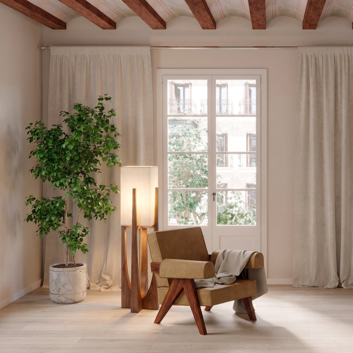 Lampadaire japonais de style Wabi-Sabi