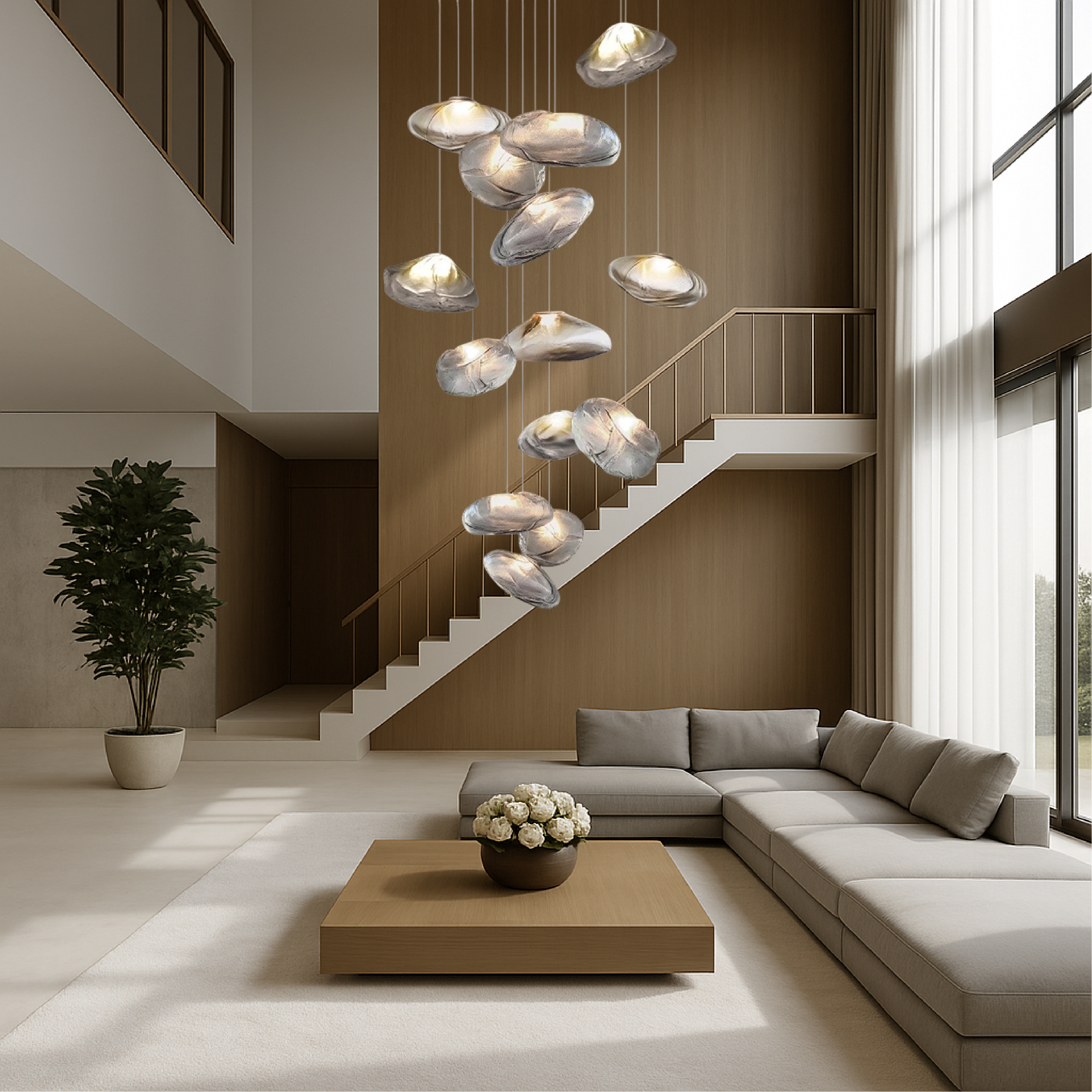Lustre nordique en verre pour villa