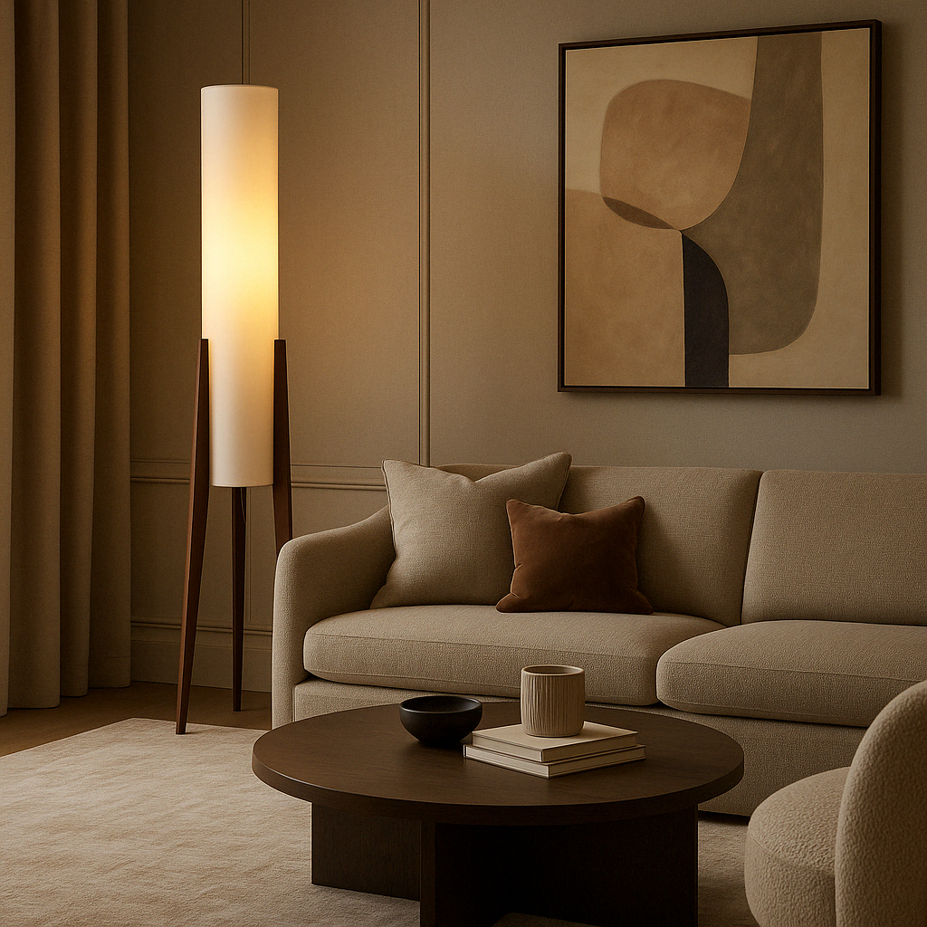 Lampe sur pied en noyer massif