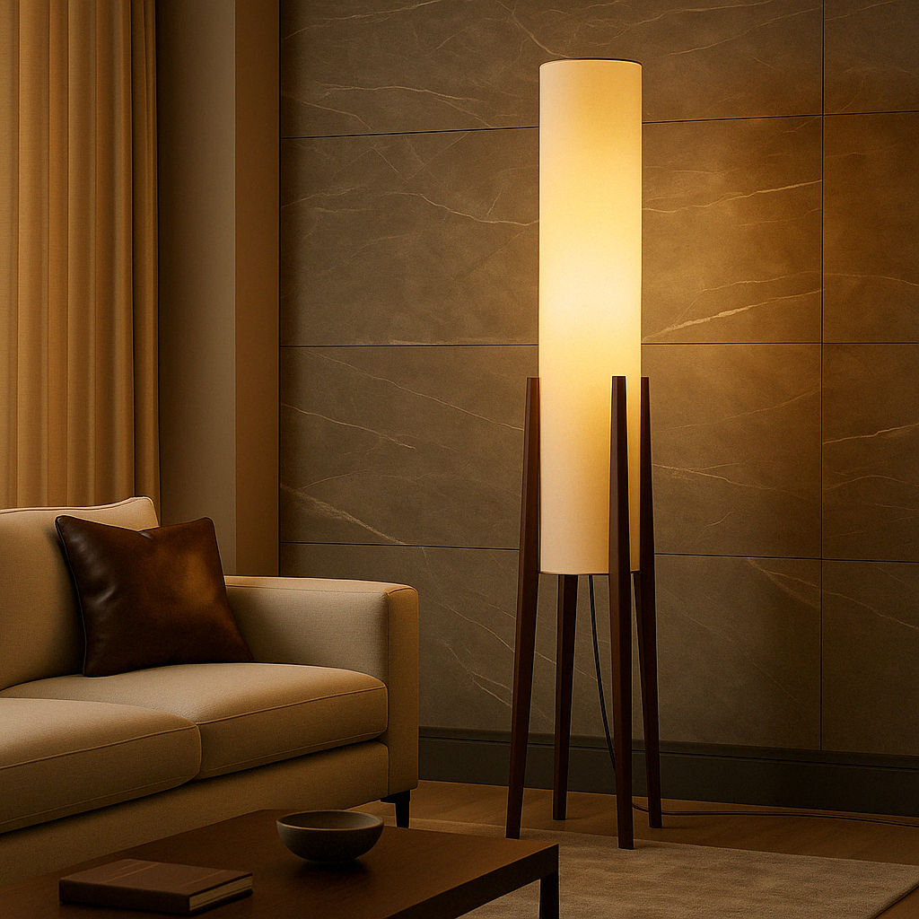 Lampe sur pied en noyer massif