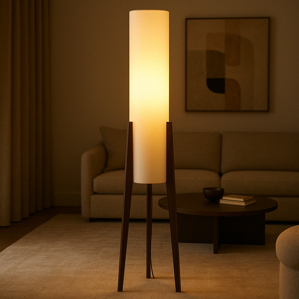Lampe sur pied en noyer massif